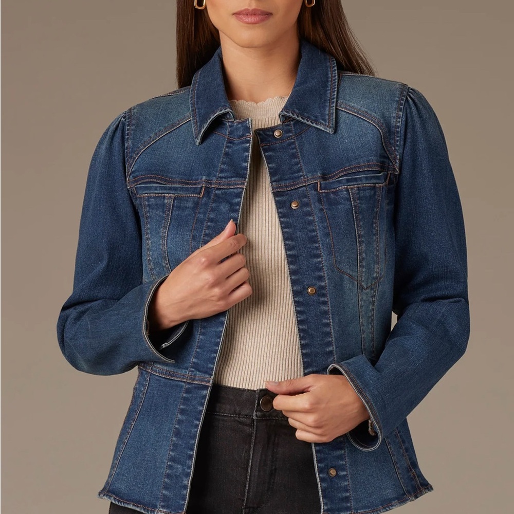 WIT & WISDOM LONG SLEEVE SNAP FRONT PEPLUM HEM DENIM JACKET- Small NWT